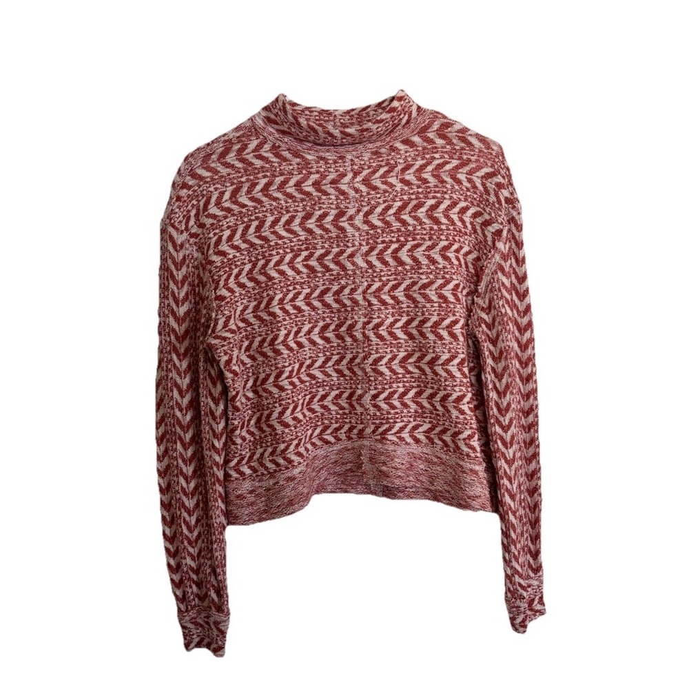 BKE Womens Shirt Size S Chevron Mock‎ Neck Cropped Knit Long Sleeve Top Orange - Picture 4 of 11